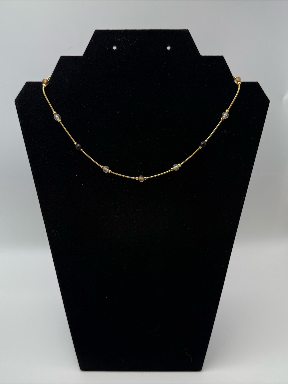 Source Unknown Gold Tube Necklace with Mixed Neutral Beads